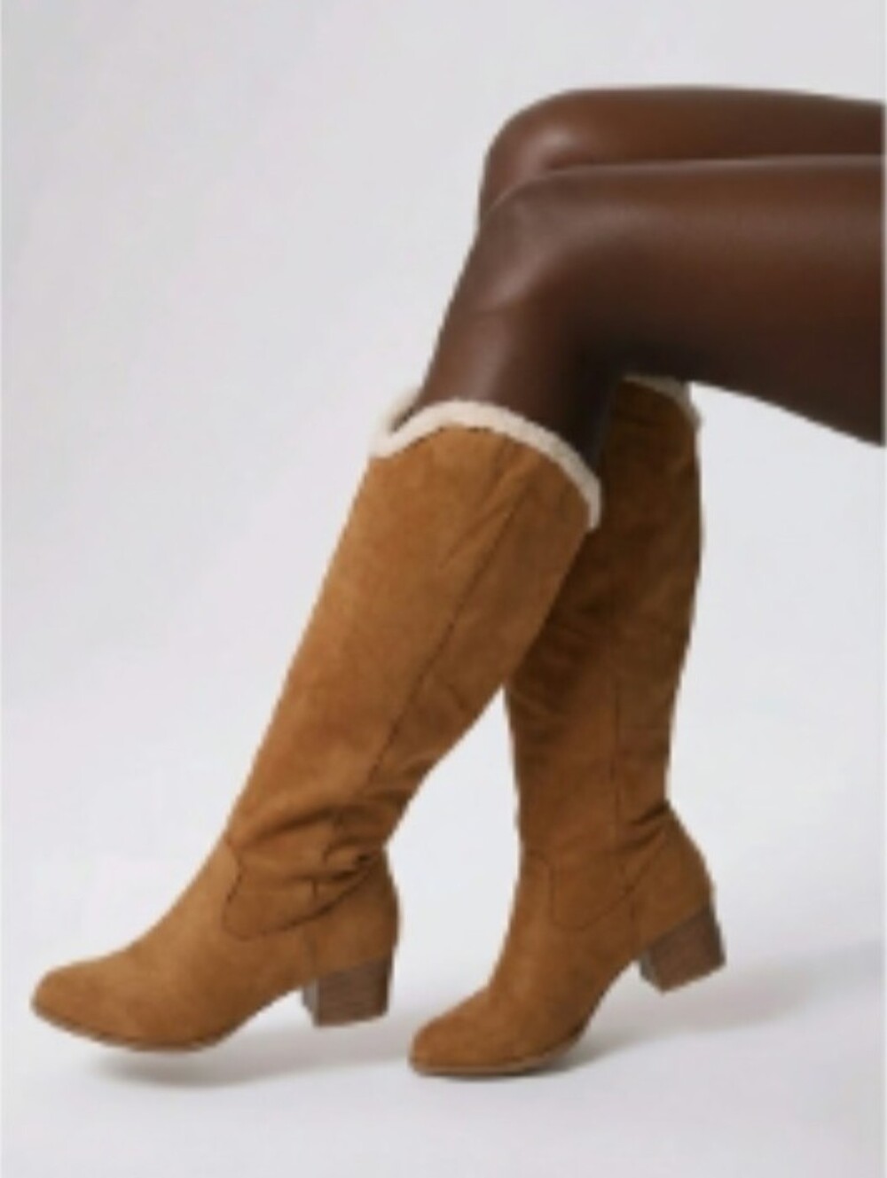 torrid | Tan Vegan Suede Faux Sherpa Lined Knee High Wide Calf Boots